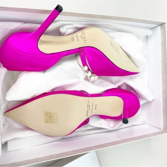 New JIMMY CHOO Aurelie 85 Satin Pearl Pumps heel - Picture 13 of 14